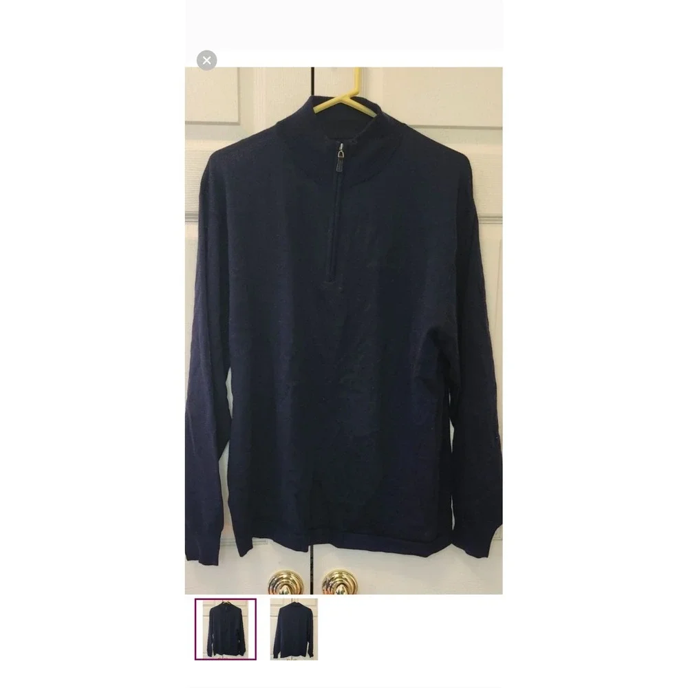 Linea Uomo Mens XXL Quarter Zip Pullover Sweater Black‎ Acrylic Wool Blend